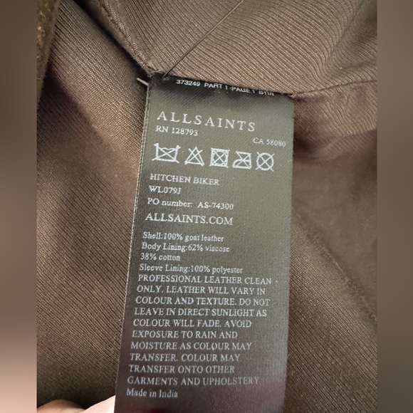 All Saints Hitchen Leather Biker Jacket in Graphite Brown Womens Size XS / 0 - Picture 7 of 8